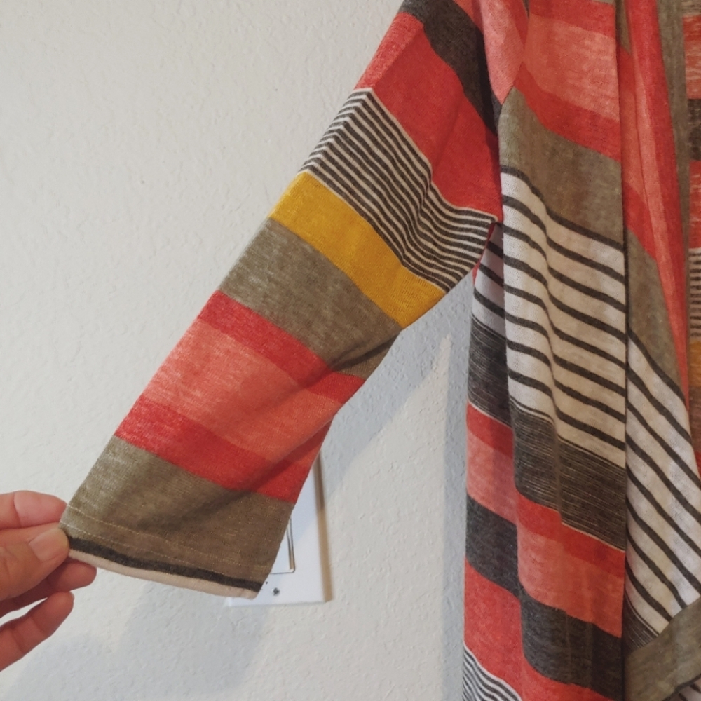 Dearcase Cardigan Womens Size Small 3/4 Sleeve Open Waterfall Front Striped - Picture 4 of 6